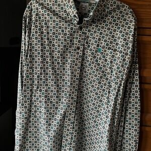 Cinch Men's Casual Button Down Shirt - Teal and Brown